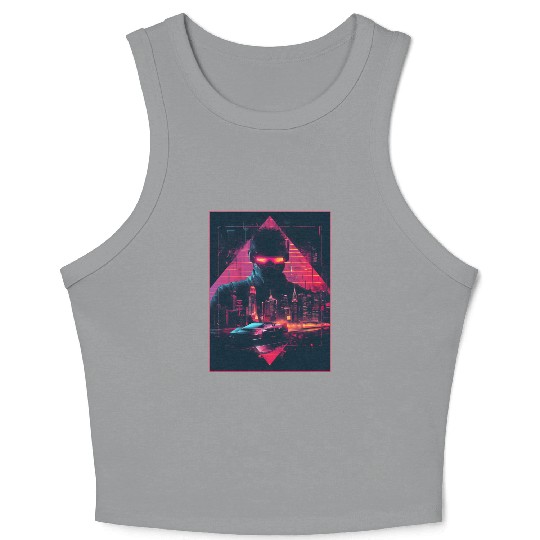 Vaporwave Man Retro Car City Synthwave 90s Crop Tank Top