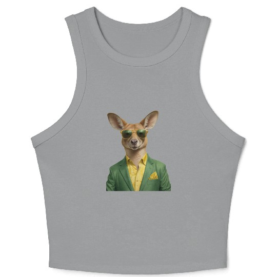Green and Gold Kangaroo 7 Crop Tank Top