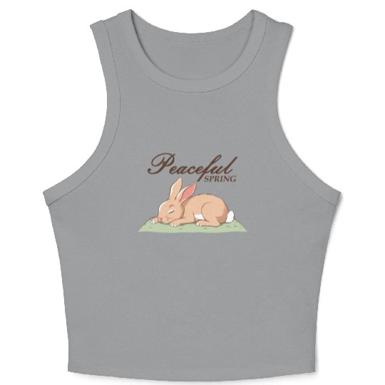 Peaceful Spring - Retro Bunny Illustration Crop Tank Top