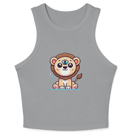lion cub with a butterfly on its nose Crop Tank Top