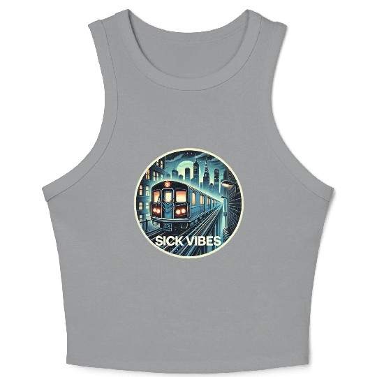 Retro Futuristic Subway Train - Neon Cyberpunk Cit Crop Tank Top
