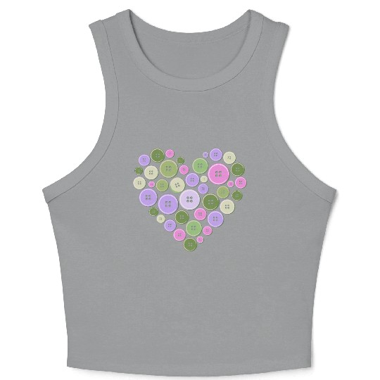 Pastel Pink Green Purple Button Heart Crop Tank Top