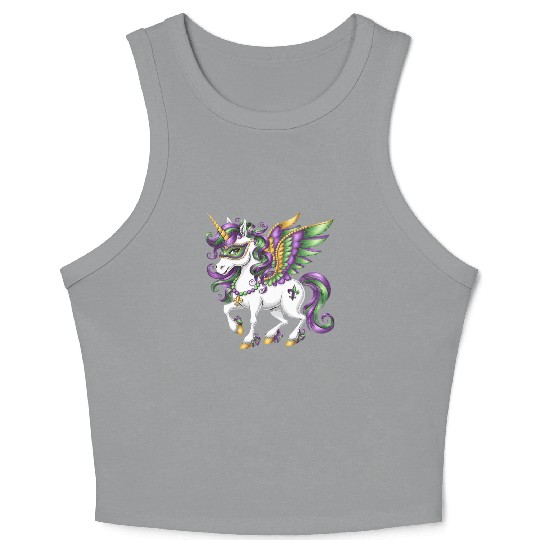 Happy Mardi Gras Unicorn Mask New Orleans Girls Crop Tank Top