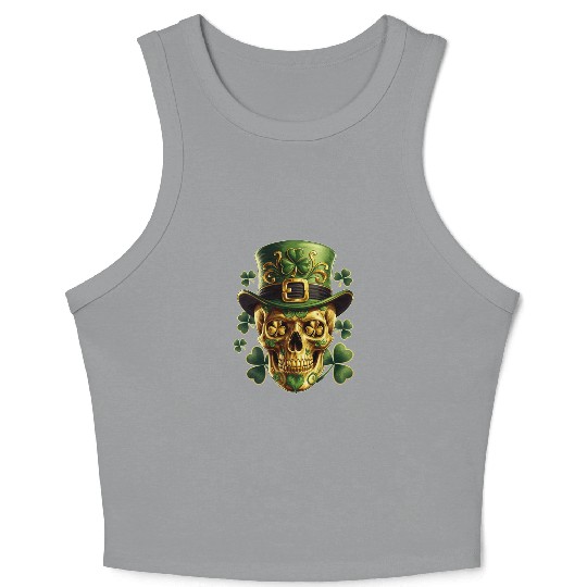 St Patricks Day Sugar Skull Shamrock Irish Mexican Crop Tank Top