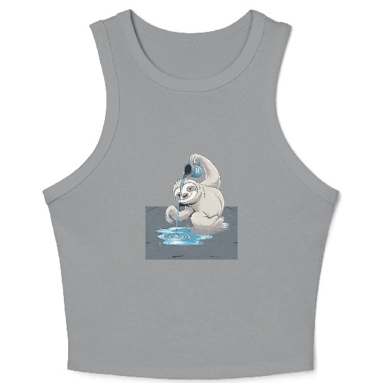 Aquarius Zodiac Sloth Pouring Water with Charm Crop Tank Top