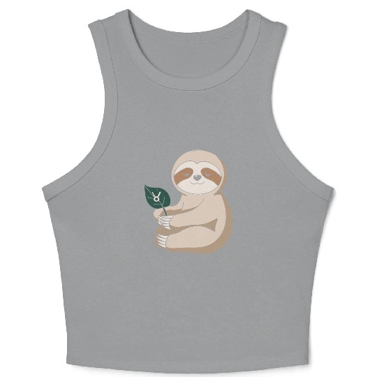 Taurus Zodiac Sloth Holding Leaf Crop Tank Top