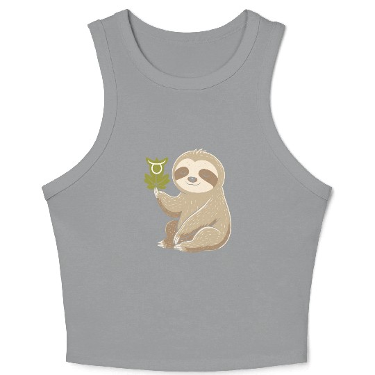 Taurus Zodiac Sloth with Leaf Symbol Serenity Crop Tank Top