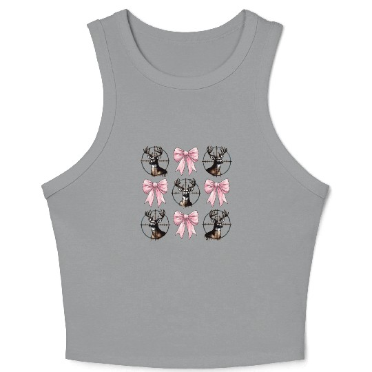 Coquette Bow Deer Hunting Hunter Pink Ribbon Mom Crop Tank Top