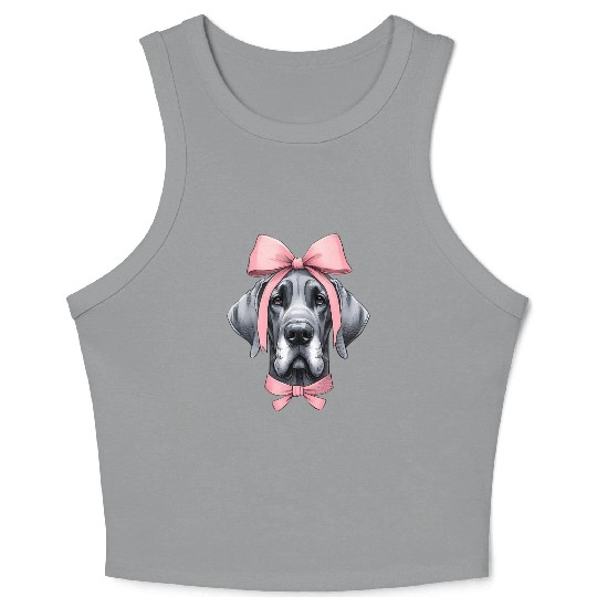 Coquette Bow Great Dane Dog Mom Pink Ribbon Cute Crop Tank Top