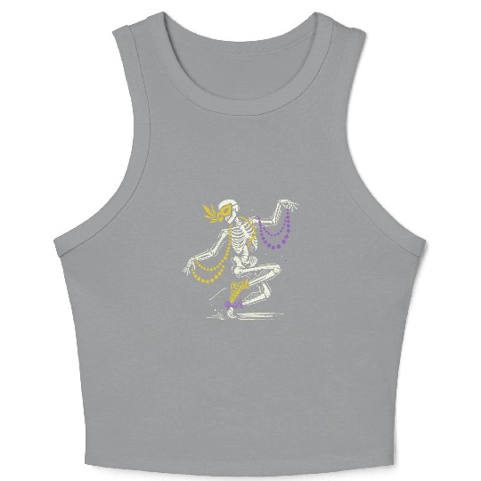 Mardi Gras Skeleton Dance Beads Mask Fun Crop Tank Top