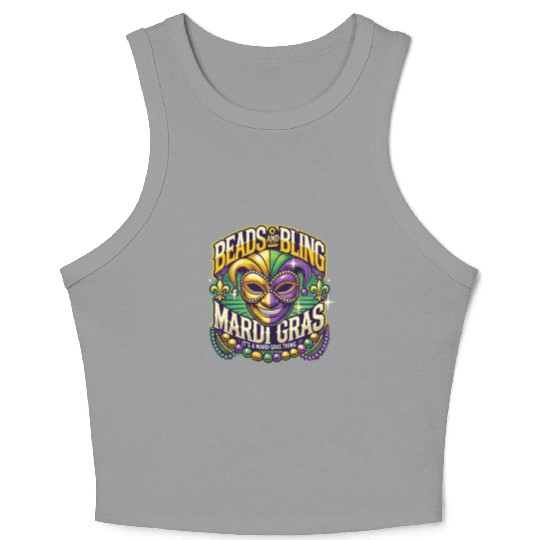 Beads And Bling Mardi Gras Mask Extravaganza Crop Tank Top