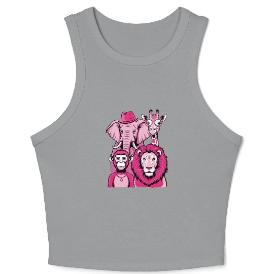 Elephant Monkey Lion Giraffe Cool Crew Pink Vibes Crop Tank Top