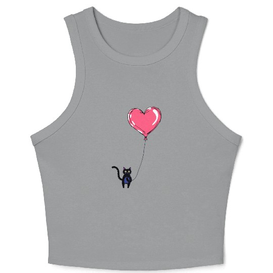 Cat Holding a Heart-Shaped Balloon Crop Tank Top
