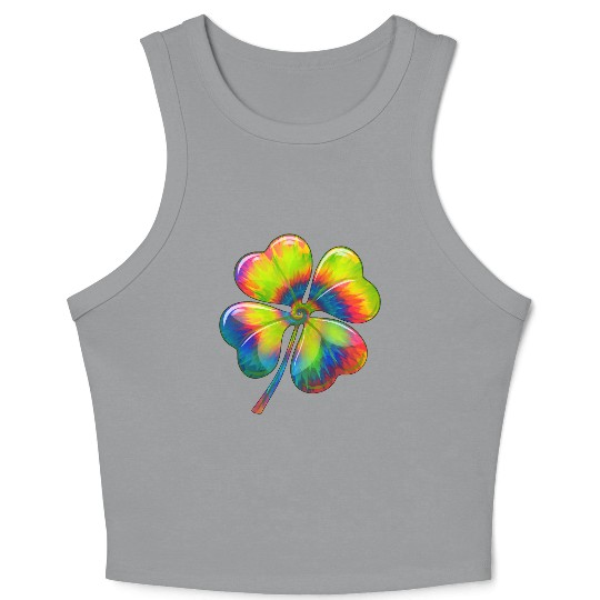Tie Dye Shamrock Lucky Four Leaf Clover St Patrick Crop Tank Top