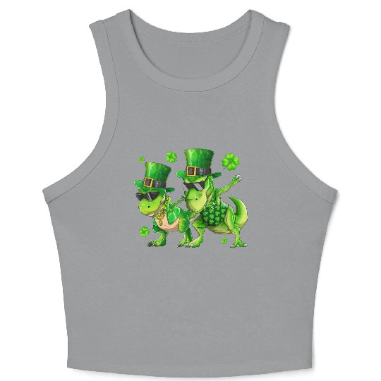 Happy St Patricks Day Dinosaur T-rex Dabbing Crop Tank Top
