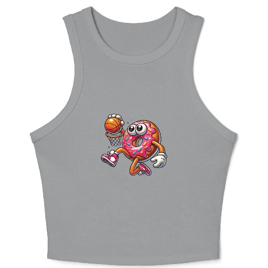 Funny Donut Dunking Cute Basketball Food Lover Crop Tank Top