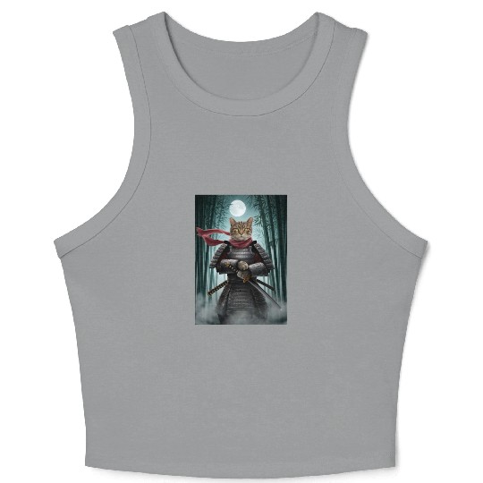 Japanese Cat Samurai Cat Crop Tank Top