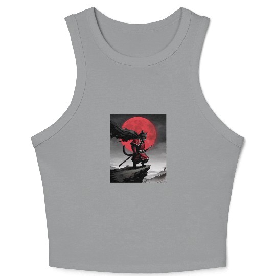 Japanese Cat Samurai Cat Crop Tank Top
