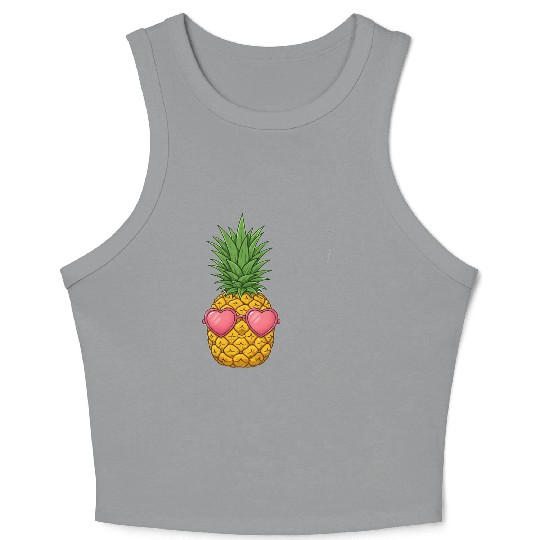 A cute pineapple with heart-shaped sunglasses. Crop Tank Top