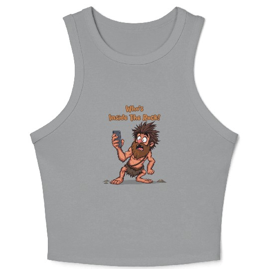 Funny Caveman – Stone Age Meets Modern Technology Crop Tank Top