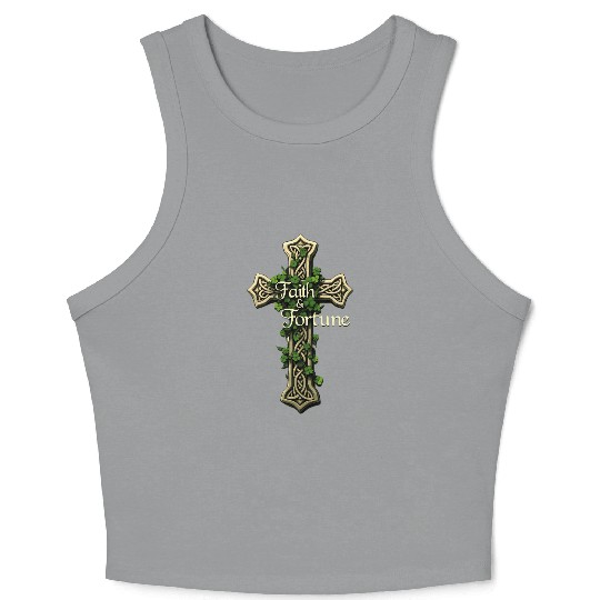 Celtic Cross Faith & Fortune Shamrock Design Crop Tank Top