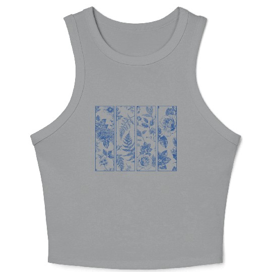 Elegant Chinoiserie Pattern, Blue Floral Crop Tank Top