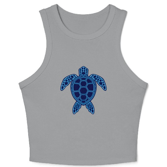 Blue Neon Lava Sea Turtle Design Crop Tank Top