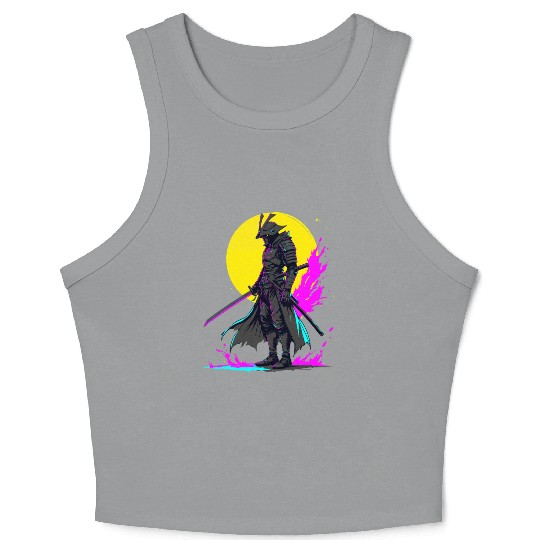 Cyberpunk Samurai Warrior Neon Art Design Crop Tank Top
