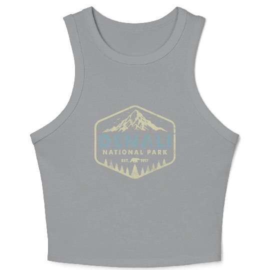 Retro Denali National Park Mountains Nature Hiking Crop Tank Top