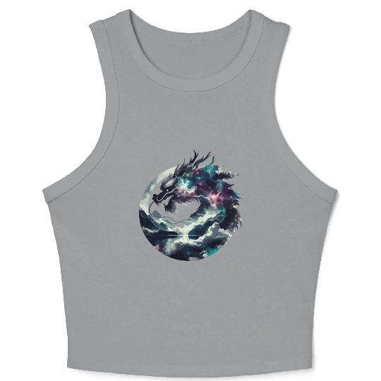 Zen Black Chinese Dragon Crop Tank Top