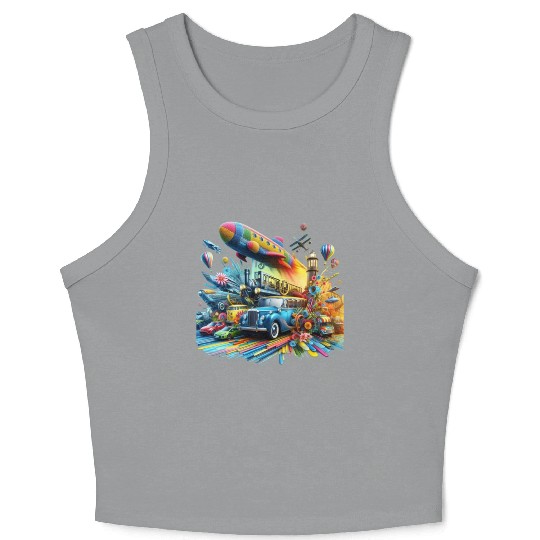 Multi-Colored Vehicles Crop Tank Top