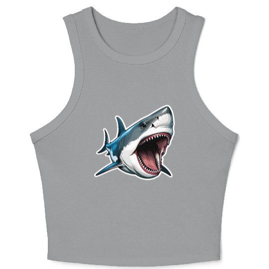 Big White Shark Attack Crop Tank Top
