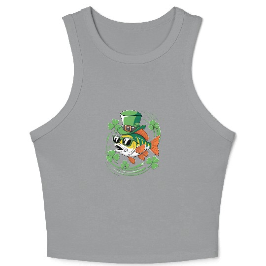 St. Patrick's Day With Fish And Clover Leaves Crop Tank Top