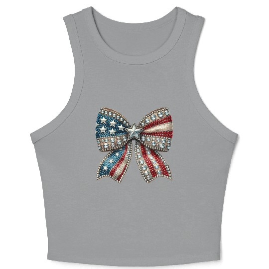 Patriotic Rhinestone Bow Crop Tank Top