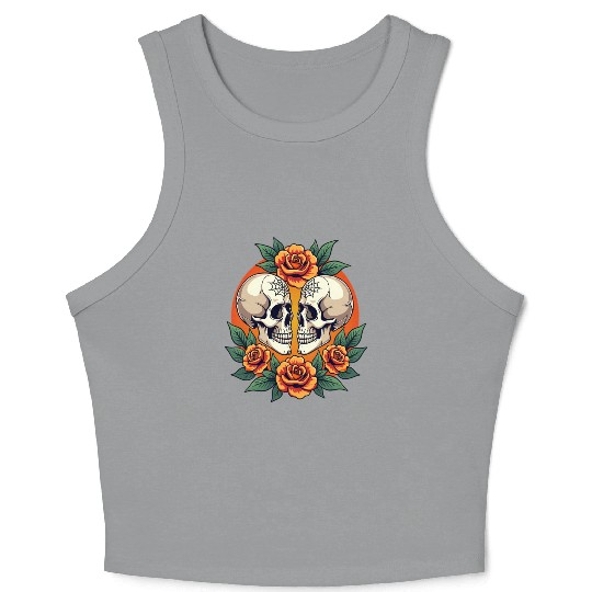 Skulls & Flowers Dark Aesthetic Floral Crop Tank Top