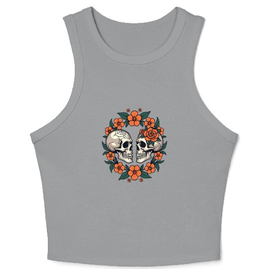 Skulls & Flowers Dark Aesthetic Floral Crop Tank Top