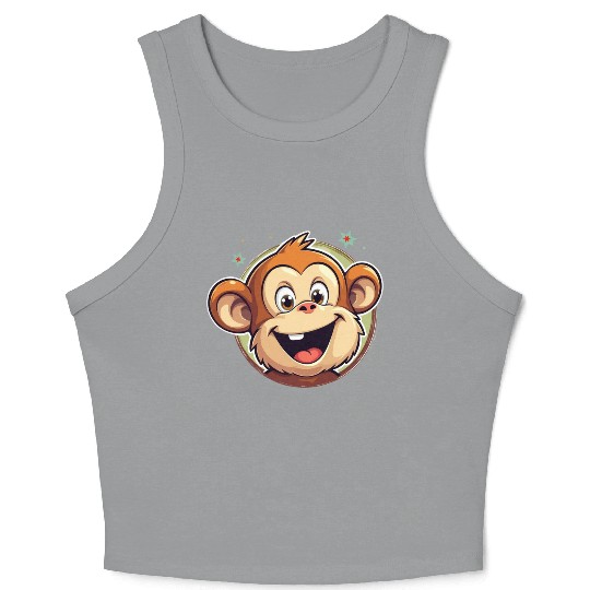 Cute Cartoon Monkey Face Crop Tank Top