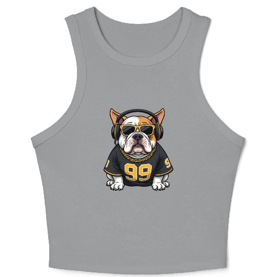 Vector graphic of a Hip-Hop Bulldog with headphone Crop Tank Top