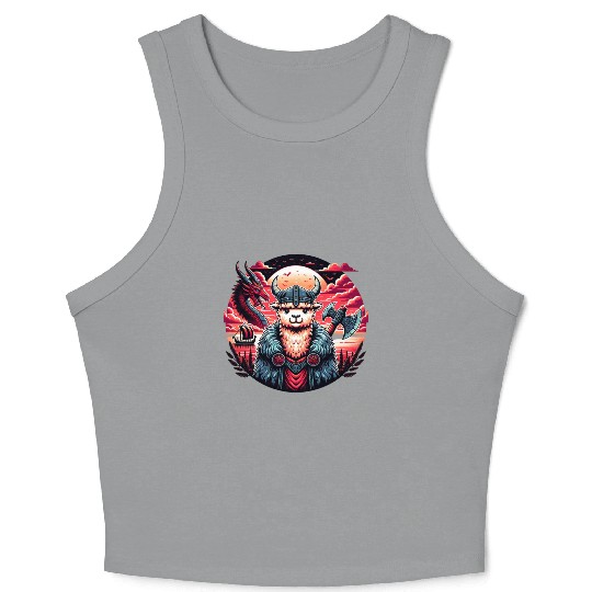 Viking Alpaca Adventure Under Moonlit Skies Crop Tank Top