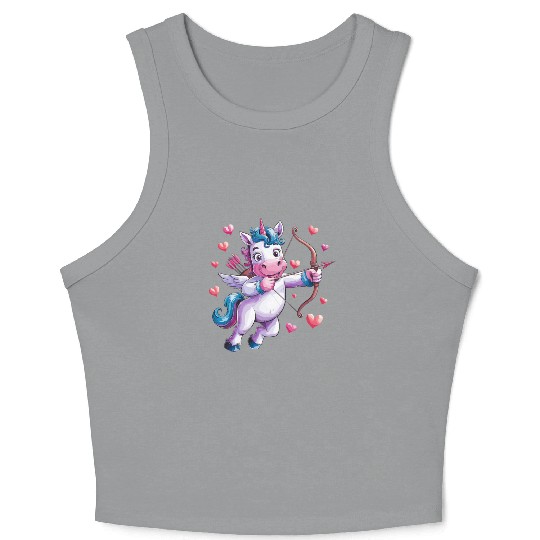 Magical Cupid Unicorn with Hearts and Bow Crop Tank Top