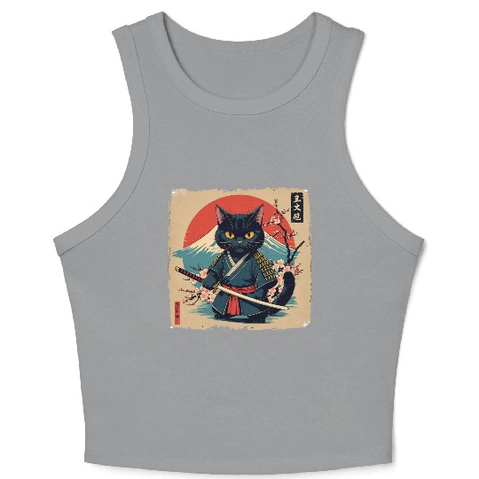 samurai cat Crop Tank Top