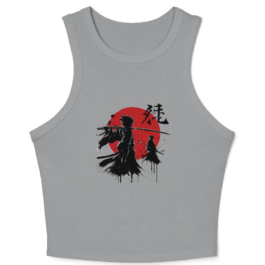 Shadow Samurai Warriors Under Blood Moon Crop Tank Top