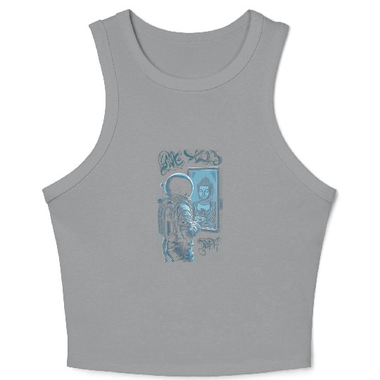 Astronaut Buddha Crop Tank Top, Graffiti Street
