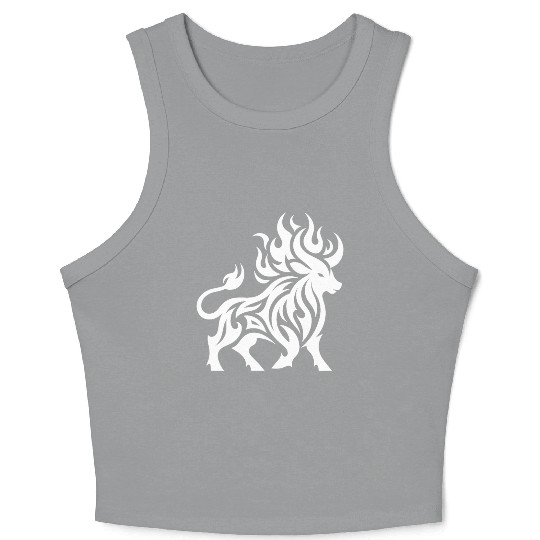 Elegant Wild Burning Bull Tattoo Style Crop Tank Top