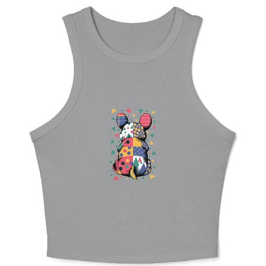 Colorful Geometric Patchwork Abstract Bunny Crop Tank Top