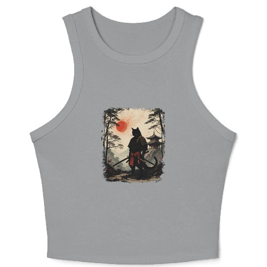 Samurai Cat Warrior Crop Tank Top Design