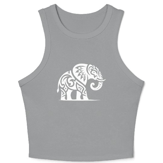 Elegant Tattoo Elephant With Large Tusks Crop Tank Top