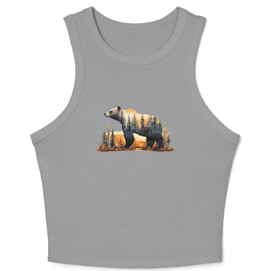Grizzly Bear Watercolor Illustration Crop Tank Top