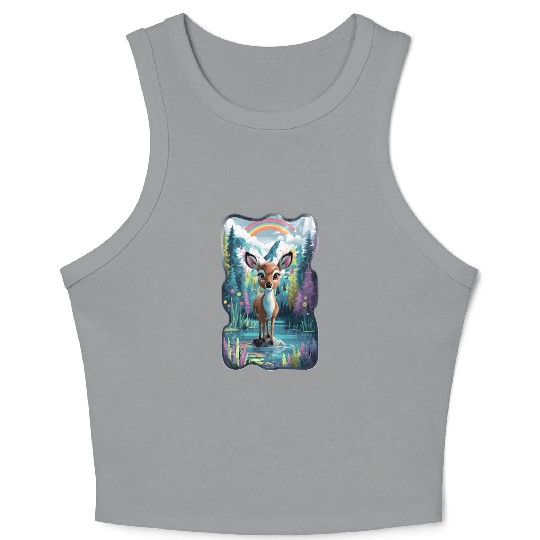 Cute baby deer in the forest Crop Tank Top