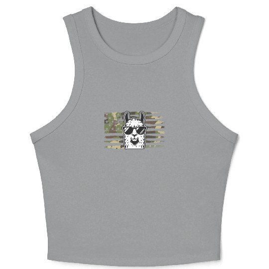 Llama Camouflage US Flag Llama Crop Tank Top